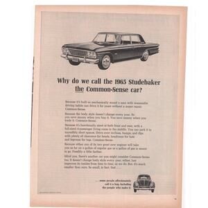 Studebaker Car Magazine Advertisement 1965 Vintage Automobilia Common Sense